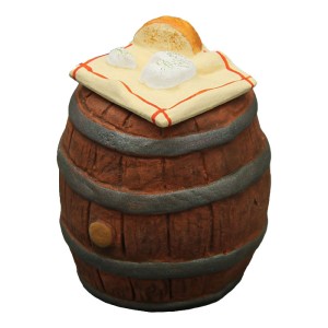 image: Cloth with bread and goat cheese on his Barrel