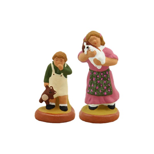 image: Petite fille (rose) et son frère (vert)