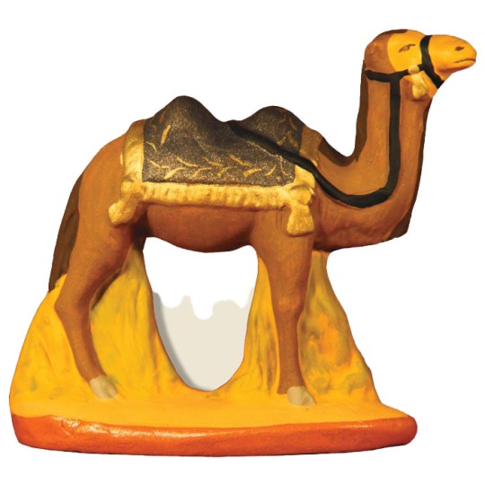 image: Camel standing blue blanket