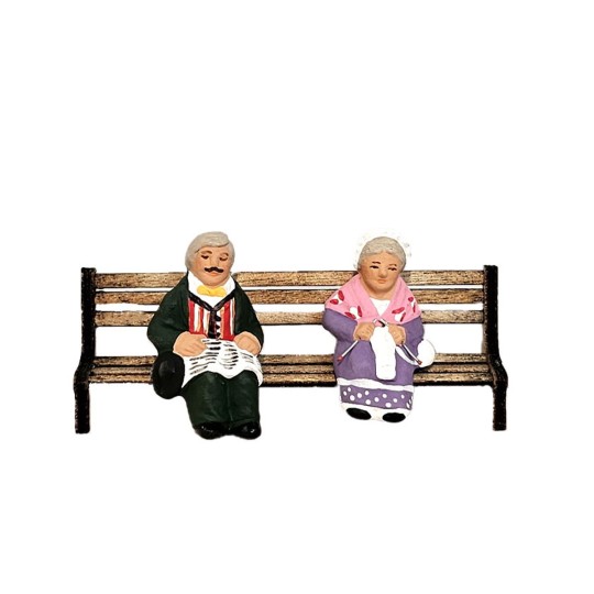 Santons grands-parents assis sur le banc  4 cm