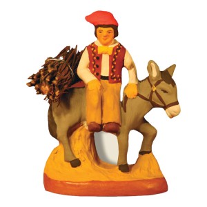 image: Man on a donkey with (bundle of) firewood